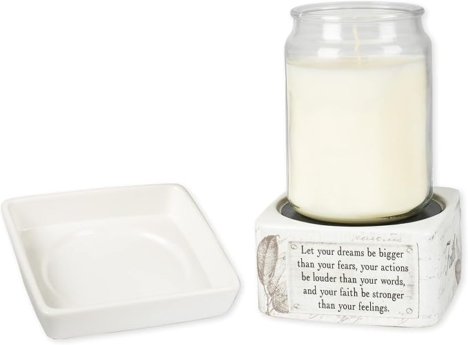 Elanze Designs Dream Actions Faith Stronger Stoneware Electric 2 in 1 Jar Candle and Wax Tart Oil Warmer