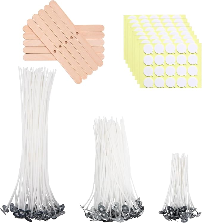 160Pcs 4/6/8 inch Pre Waxed Candle Wick with 160pcs Wick Stickers and 10Pcs Candle Wick Holders, Bulk Cotton Candle Wicks for Candle Making, Soy Wax