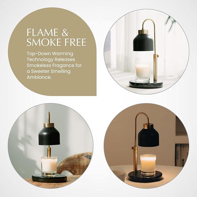 Marble Candle Warmer Lamp with Timer & Dimmer - Adjustable Height Electric Wax Melt Warmer fit for All Jar Candle Sizes, Premium Marble Base - Flameless Fragnance Lamp for Home Decor & Gifts
