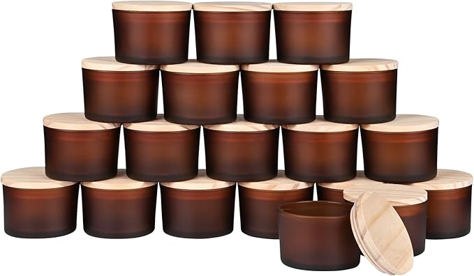 SHOWIN Thick Candle Jars for Making Candles 20 Pcs, 4 OZ Empty Jars with Wood Lids for Candle Making, Sample Container, Frosted Brown