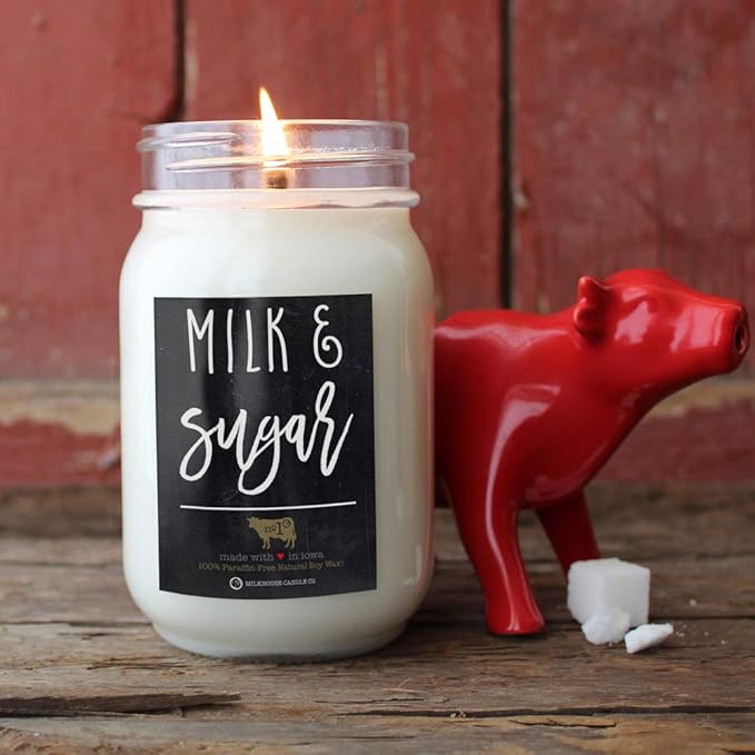 Milkhouse Candle Company - Milk & Sugar - 26oz Beeswax and Soy Candles - Farmhouse Collection - 100% Natural, Paraffin Free, with Premium Fragrance Oil, Glass Jars with Lids