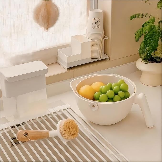 2-1 Colander for Kitchen-washing bowl for food-fruit -fruit and vegetable washing bowl(Cream White)