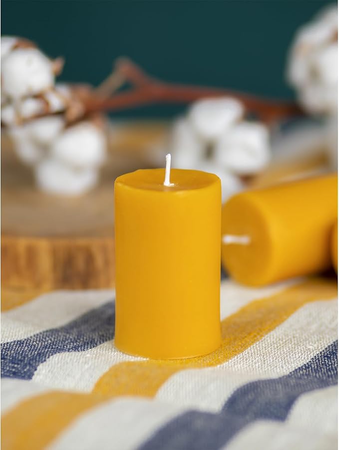 CANDWAX Pure Beeswax Pillar Candles 1.8x3 inch Set of 3-25 Hours Burning Handmade Yellow Candles - Smokeless Pure Bees Wax Candle Home Décor