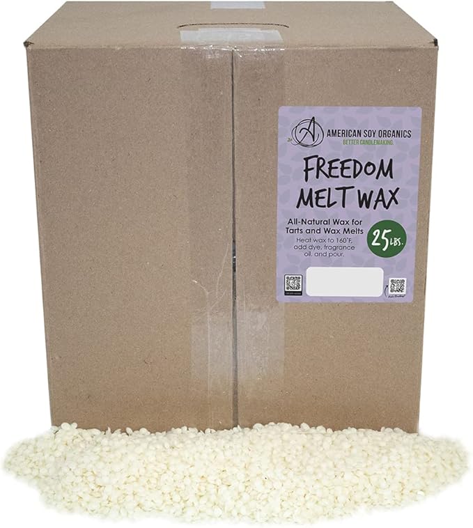American Soy Organics Freedom Soy Wax Beads for Wax Melts Making - Natural Candle Making Supplies - Paraffin-Free, Beeswax-Free Candle Wax for Tarts, Tealights, Wax Melts and Cubes, 25 lbs
