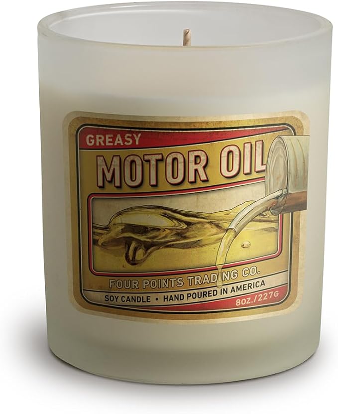 Motor Oil Scented 8 Oz Soy Aromatherapy Candle w/Jar - Four Points Trading Co.