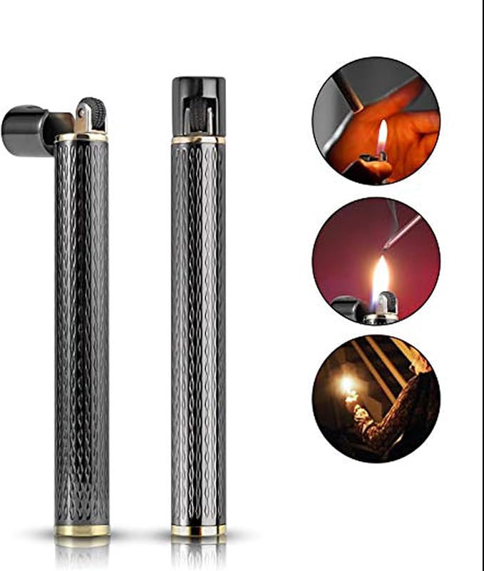 Lighter Cigarette Shaped Butane Refillable Fire Starter with Back-up Flints Gifts for Men Women Lady (Excluding Butane) (Black)