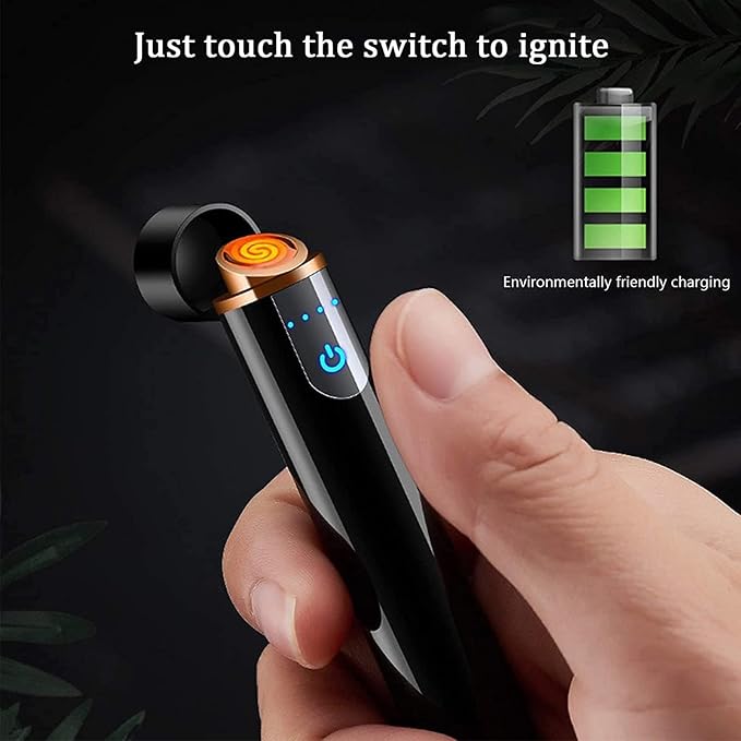 Electronic Lighter, Cool Electric New Upgrade USB Rechargeable Lighter Touch Ignition Windproof Flameless Lightweight Plasma with Power Indicator for Cigarette,Paper (Red)