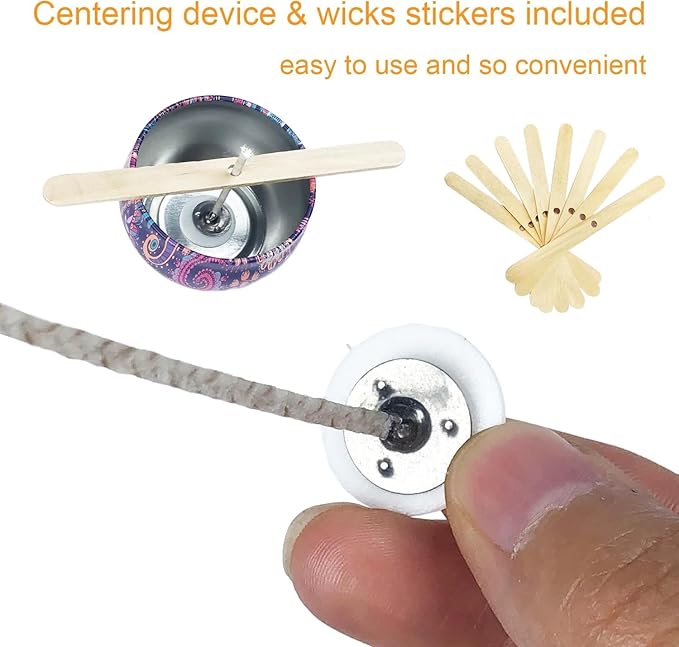 50 pcs 6" Candle Wicks for Candle Making Coated with Natural Soy Wax, Low Smoke Cotton Threads Woven with Paper 60 pcs Candles Wicks Stickers Wicks Centering Device