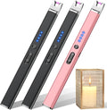 LcFun 3 Pack Candle Lighter Electric USB Rechargeable Plasma Arc Lighter with Safety Lock, Windproof Flameless Long Lighters for Candle, Grill, BBQ, Camping, Gas Stoves (2 Black, Rose Gold)