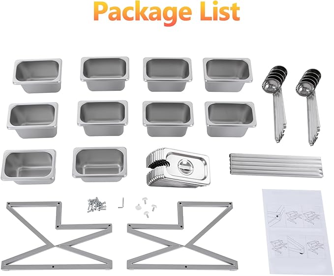 2-Tier Expandable Spice Rack with Lids & Spoons, Stainless Steel Seasoning Organizer Shelf, Pizza Topping Station, Kitchen Countertop Holder for Condiment Ingredients Sauces Jams Fruits