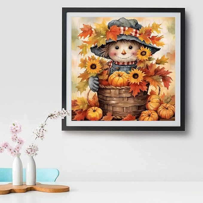 VIGEGU Fall Scarecrow Paint by Numbers Kit for Adults with Framed,Thanksgiving Paint by Number DIY Acrylic Adult Paint by Number Kits for Wall Decor 10x10in