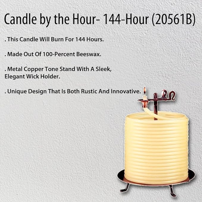 Candle by the Hour 20561B 144-Hour Candle, Eco-friendly Natural Beeswax with Cotton Wick,Yellow