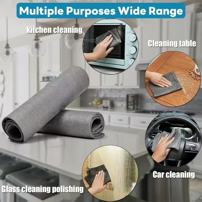 Thickened Magic Cleaning Cloths - 5 Pack Premium, Streak/Lint/Scratch-Free for Cars, Ultra-Absorbent Reusable Rags for Screens, Glass, Windows, Kitchen & Mirror, Durable, Gray (11.8''x11.8'')