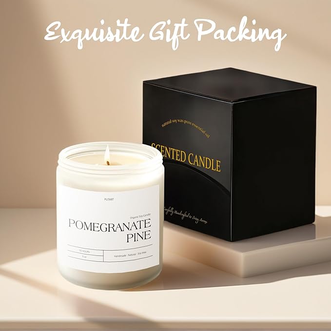 Pomegranate Pine Candles for Home Scented, 9oz Natural Soy Aromatherapy Non Toxic Candles with Essential Oil, Home Fragrance Stress Relief & Meditation Jar Candles Gifts for Women & Men