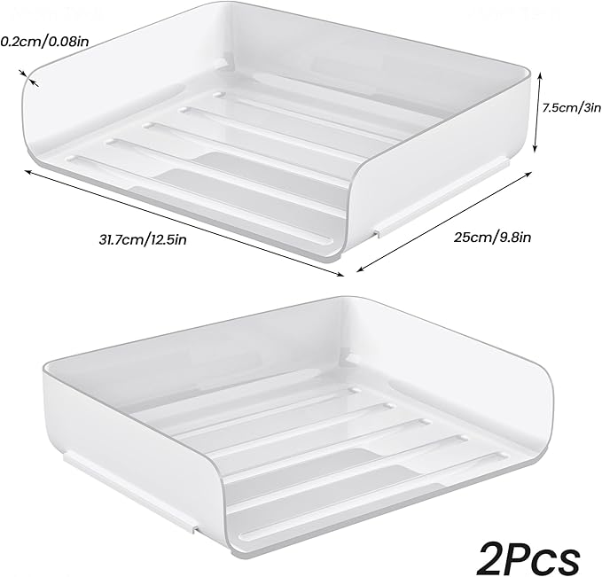 Tomorotec Desk Letter Tray Set, A4 Size White Stackable Document Organizer Office Desktop File Paper Holder Book Storage Rack Side Load Anti-Skid Stacking Support Convex Bottom (2X Landscape)