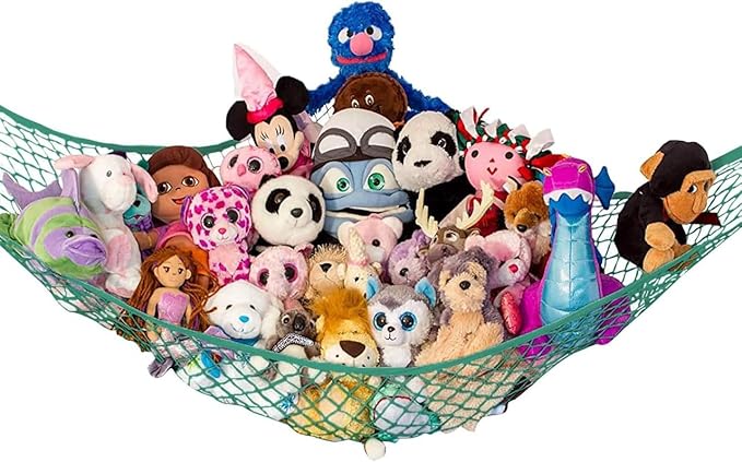 Lilly's Love Large Stuffed Animal Hammock | Corner Hanging Organizer, Stuffed Animal Storage | Easy to Hang Plushie Net w/Included Anchors & Hooks | Cute Room & Bedroom Decor (Green)