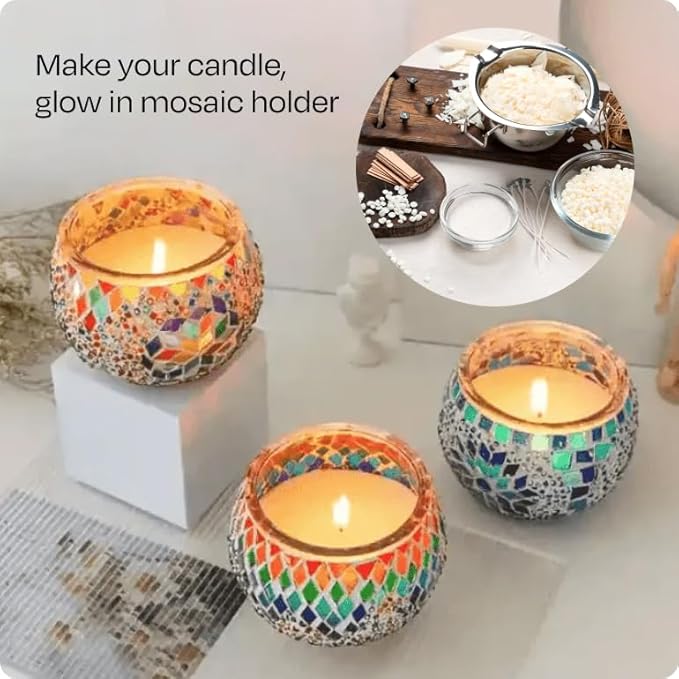 Candle Making Kit with Turkish Mosaic Holder – DIY Glass Candle Holder Craft Kit with Colorful Mosaic Tiles & All Natural Soy Wax – Handmade Arts & Crafts Complete Gift for Adults & Beginners (2)
