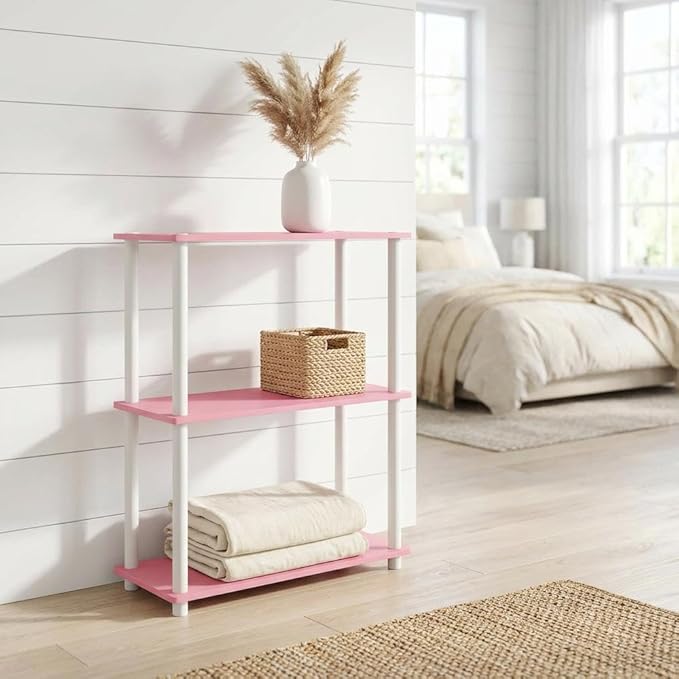 Furnifact Pink White Bookcase with Elegant Storage, Sturdy Wooden Construction, Modern Design, Ideal for Home Office or Living Room Decor