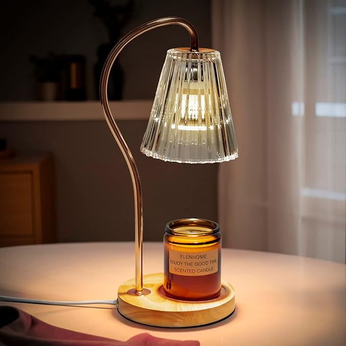 Elenhome Candle Warmer Lamp, Modern-Glass Candle Lamp Warmer with Timer & Dimmer, Electric Candle Warmer Lamp for Jar Candles, Wax Melter Warmer Lamps for Home Decor Gifts, with 2 Bulbs (Clear)