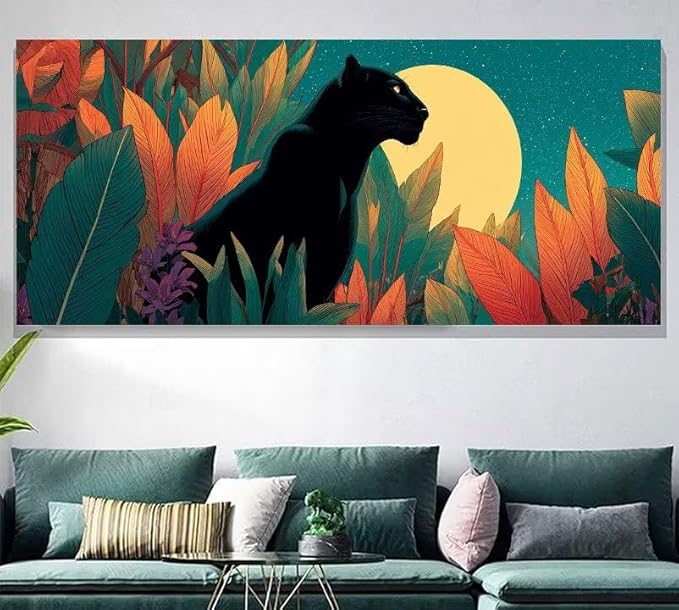 Paint by Numbers Kit for Adults Leopard Painting by Numbers Moon DIY Kits for Adults Canvas Oil Painting Crafts, Hobbies for Women Beginner for Home Wall Decor Art Gifts Without Frame 12x24Inch 0-VZ54