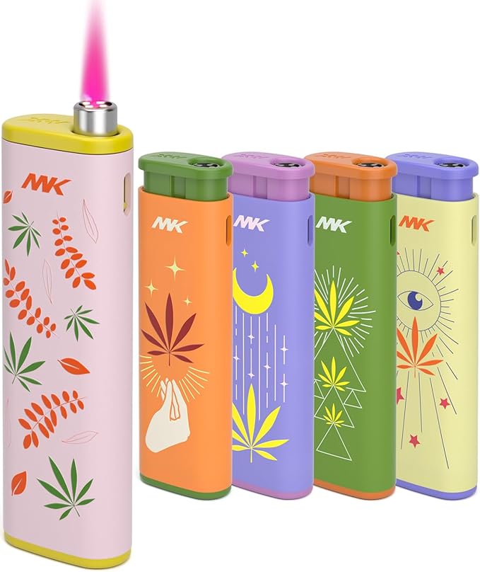 MK Wind Proof Jet Flame Lighters, 5PCS Striking Design, Ideal as Lighters for Candle, Camping, Outdoor use, Butane Refillable Lighter (Dream-5PC)