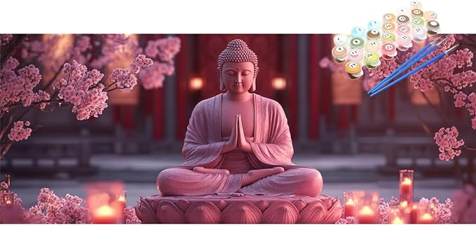 Paint by Numbers Buddha Large Paint by Numbers Kit for Adults Candle 20x60in DIY Colorful Canvas for Acrylic Painting Kit with Paints/Brushes,Mosaic Drawing Paintwork Art Crafts,Decor Gifts,XYY-293