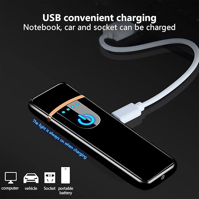 Windproof Electric Lighter, Flameless USB Rechargeable Lighter, Convenient Fast Charging, Double-Arc Ignition, Ideal for Camping, Travel, Hiking, Gift for Men