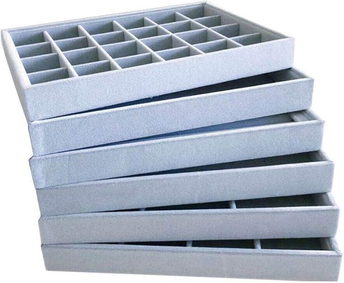Grey Velvet Stackable Organizer Premium Material Stackable Necklace Watch Chain Bracelet Display Holder Home Store Show Drawer Divider Insert