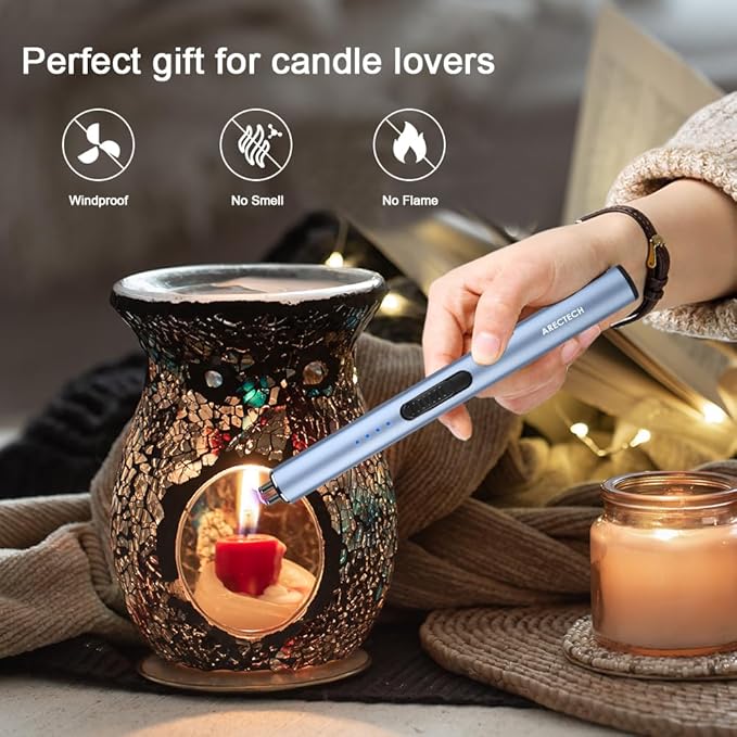 ARECTECH Electric Candle Rechargeable Lighter Arc Plasma Lighters for Candle Kitchen Camping Christmas Type-C Blue