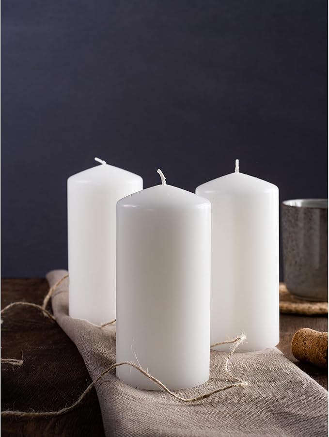 CANDWAX 3x6 inch White Pillar Candle Set of 3 - Unscented Large Pillars - Perfect for Any Occasion - Long Burning White Candles