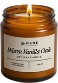 Bare Botanics Warm Vanilla Oak 9oz Soy Candle - 100% Plant-Based Fragrance Oils - Premium, Non-Toxic Candle - Softly Scented Natural Soy Wax - Handpoured in WI - 40 Hrs Long Burning & Ready to Gift