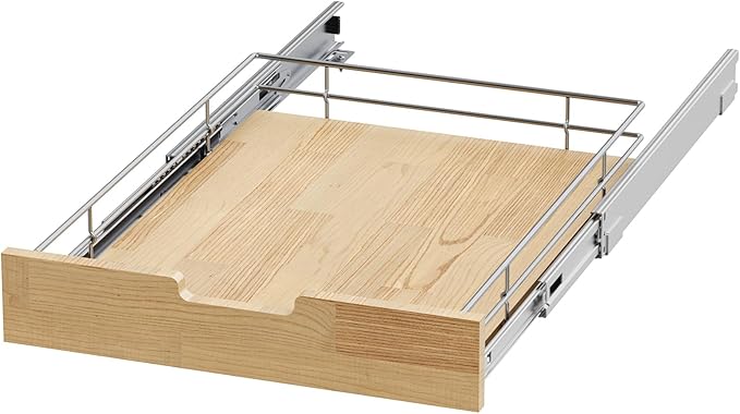 Sikarou Pull Out Cabinet Organizer,Heavy-Duty Slide Out Shelf, Wood And Wire Basket, Pull Out Drawer for for Kitchen Under Sink Space, Pantry, Bathroom (23 * 21 WM)