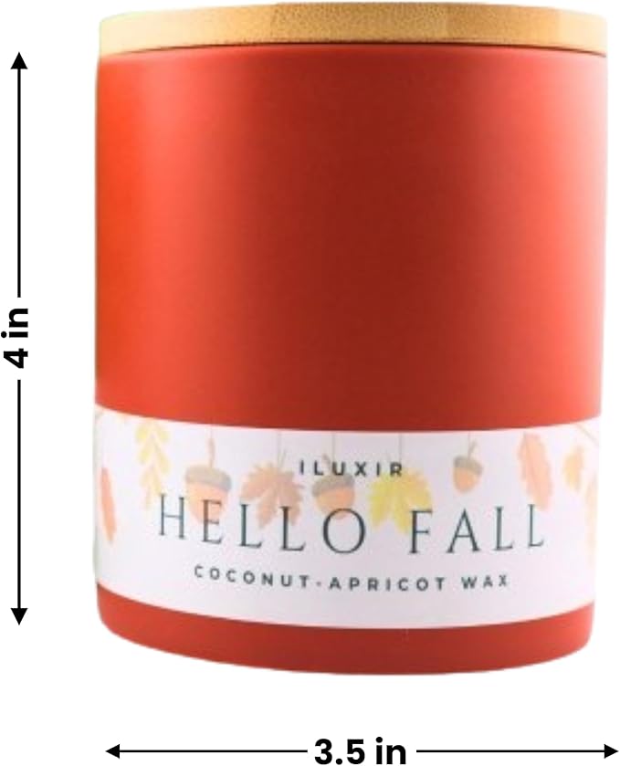 Hello Fall Luxury Candle – Apple Cinnamon, Nutmeg, Clove & Vanilla – Handcrafted Vegan Coconut Wax, Phthalate-Free, Cruelty-Free – Autumn Scented Candle for Home Décor & Gifting (13 oz.)