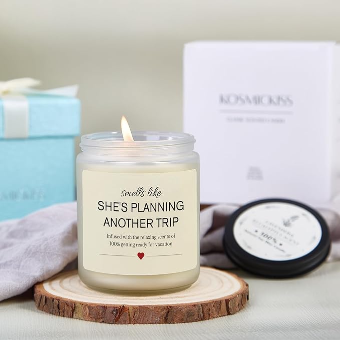Kosmickiss Best Travel Gifts for Women, Lavender Soy Wax, Funny Gift for Travelers Women, Vacation, Travel Gift for Her, Sister, Friends