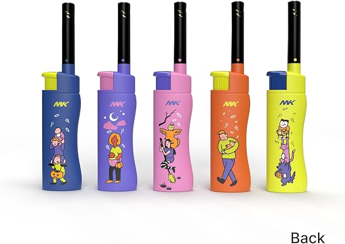 MK Lighter Collector’s Edition Refillable Candle – Multipurpose Jet Flame Butane with Long Wand for Indoor & Outdoor Use Gift Couples Friends Family (Trick Or Treat-5pc)
