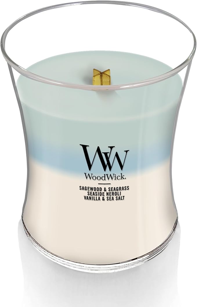 WoodWick Oceanic Trilogy Gifts for Women and Men, 9.7 oz Medium Hourglass Trilogy Candle with Crackling Wick