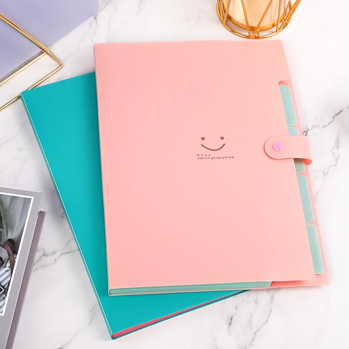 SKYDUE Expanding File Folder 5 Pockets, Skydue Letter A4 Paper Accordion Document Organizer (Pink)
