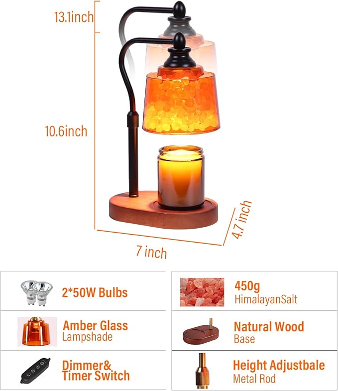 3-in-1 Candle Warmer Lamp with Timer Dimmable, Himalayan Salt Lamp & Passive Diffuser, Gifts for Women, House Warming Gifts, Wax Melt Warmer for Jar Candles (Black)