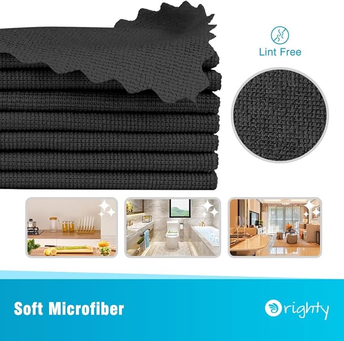 Orighty Microfiber Cleaning Cloth, 5 Pack Highly Absorbent Cleaning Rags, Household Cleaning Supplies, Reusable Lint Free Cloths Microfiber Rag for House, Kitchen, Car Care, 12x11 inch, Black