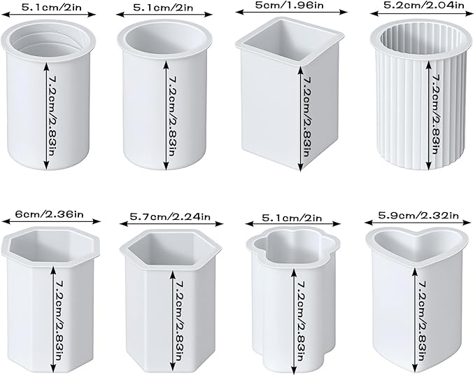 Thinp 8 Pcs Cylinder & Hexagon Candle Silicone Mold, Pillar Candle Mold Reusable Cylinder/Hexagon/Heart/Flower/Square Shapes Resin Molds for Candles Making DIY Crafts (6 Styles)