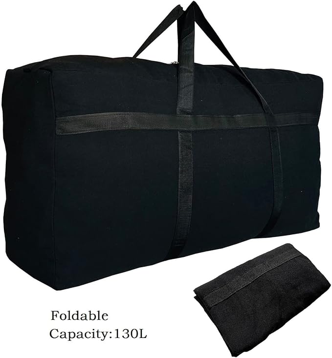 YiKitHom Extra Large Storage Canvas Duffle Bag for Travel, Black Oversized Giant Big Traveling Duffle Bag