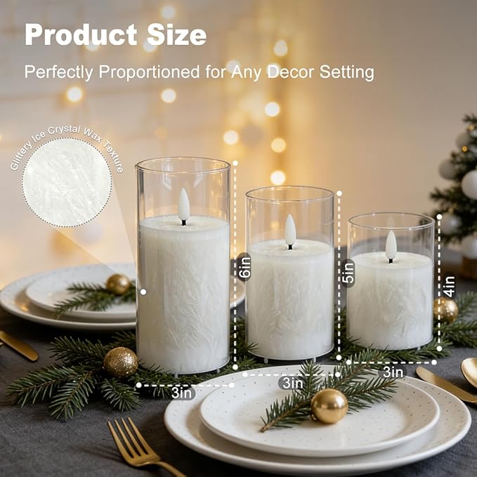Rechargeable Ice Crystal Glass Flameless Candles, RGB Color Changing Realistic Flickering Flameless Candles with Remote & Timer,Best Festival Wedding Home Party Decor - Set of 3