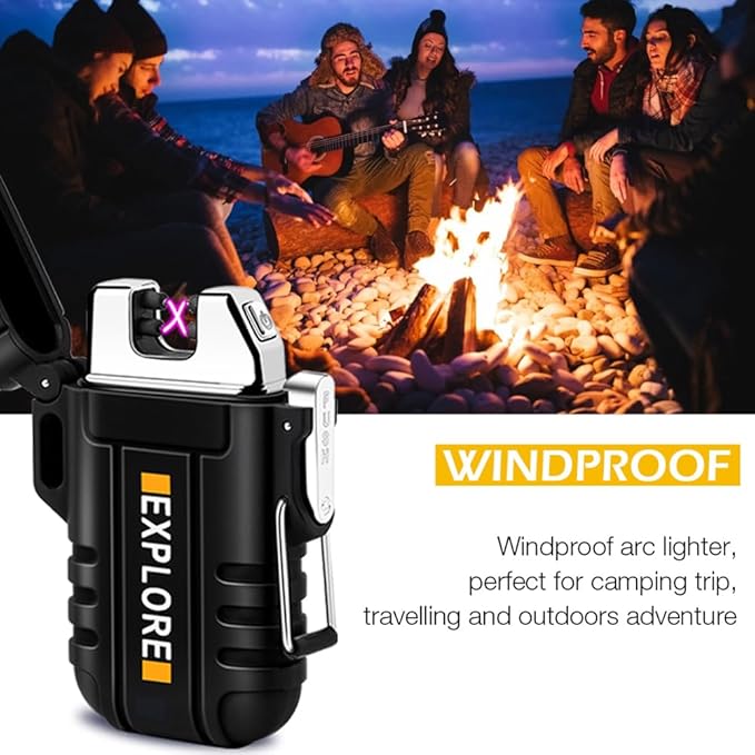 LcFun Electric Lighter Windproof Dual Arc USB Rechargeable Flameless Plasma Lighters Waterproof Matches for Camping Hiking Survival Tactical Gear Birthday Gifts for Men Husband