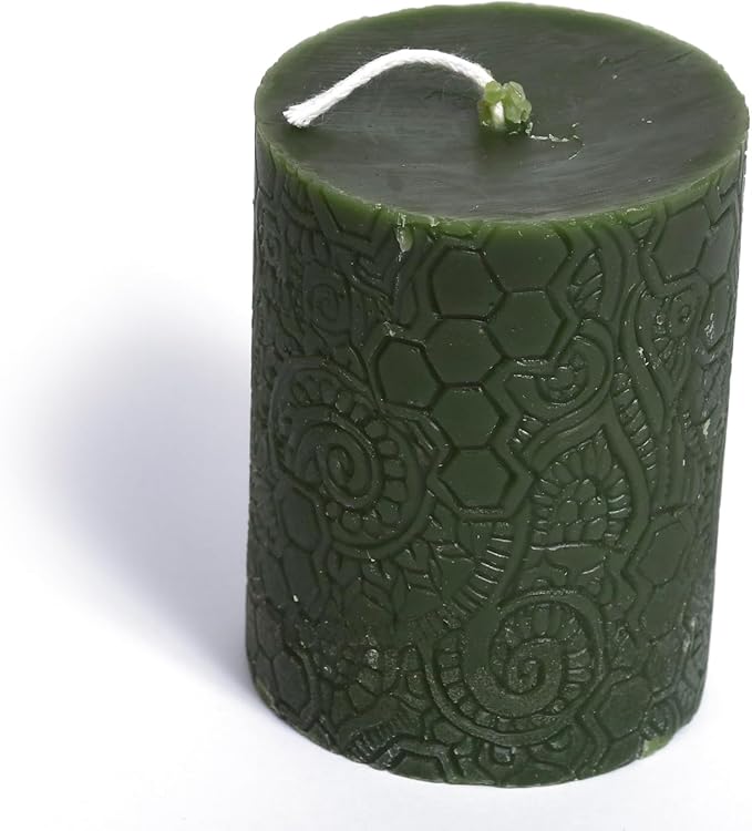 BeeTheLight Beeswax Pillar Candle - 100% Pure Bees Wax - Choose Your Size and Color - 54 Hour Burn Time - Fits 3x4 Holder - Unscented - Natural Light Honey Scent (Earthen Green, Medium)
