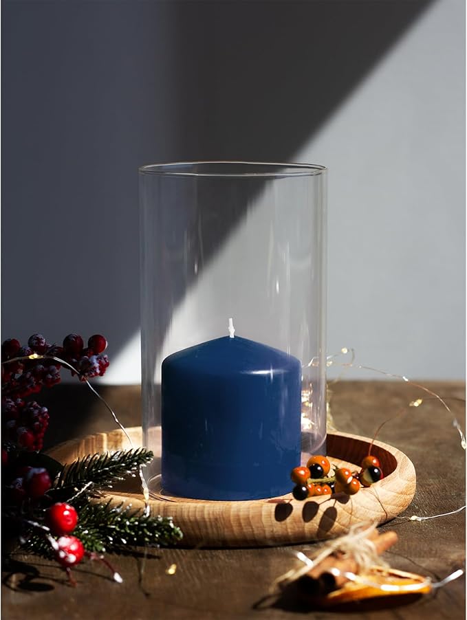 Candwax 3x3 Pillar Candles Set of 3 - Navy Blue Candles Pillar - 40-Hour Burn Time Self-Extinguishing Long Lasting Candles for Home Decor - Cone-Top Dark Blue Pillar Candles