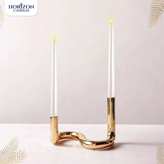 Horizon Unscented 10-Piece Taper Candle Set – 9 Hours Burning Time Smokeless & Dripless Candles for Centerpieces at Wedding, Holiday Dinners, Festive Parties and Home Decor - White