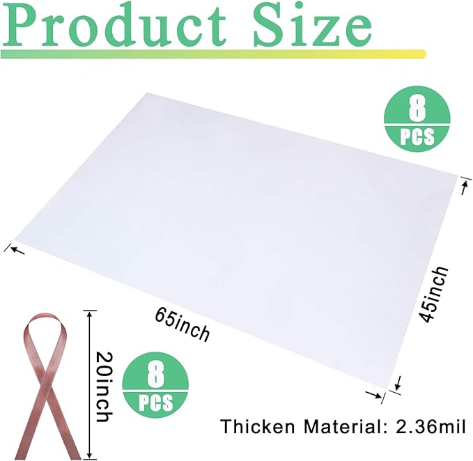 8 Pcs 45x65 inches Extra Large Clear Plastic Bags Perfect for Car Seat, Luggage, Suitcase, Stroller, Chair, Kids Bike and Furniture Storage (2 Mil Flat Bags, Include 8 Ties)