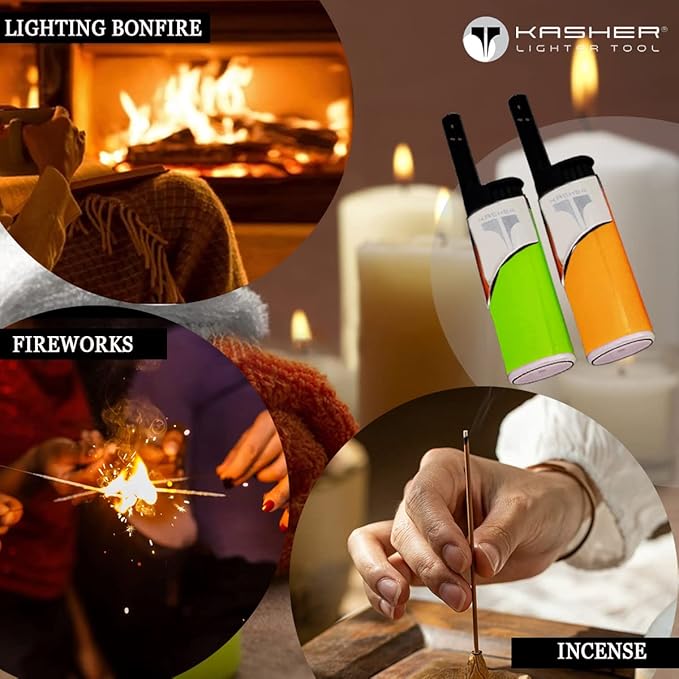 Kasher EZ Reach Candle Lighter with Candle Tool - Extended Wand - Ideal for Lighting Scented Candle Jar, Camping, Outdoor, and BBQ - Pack of 2 (Silver)