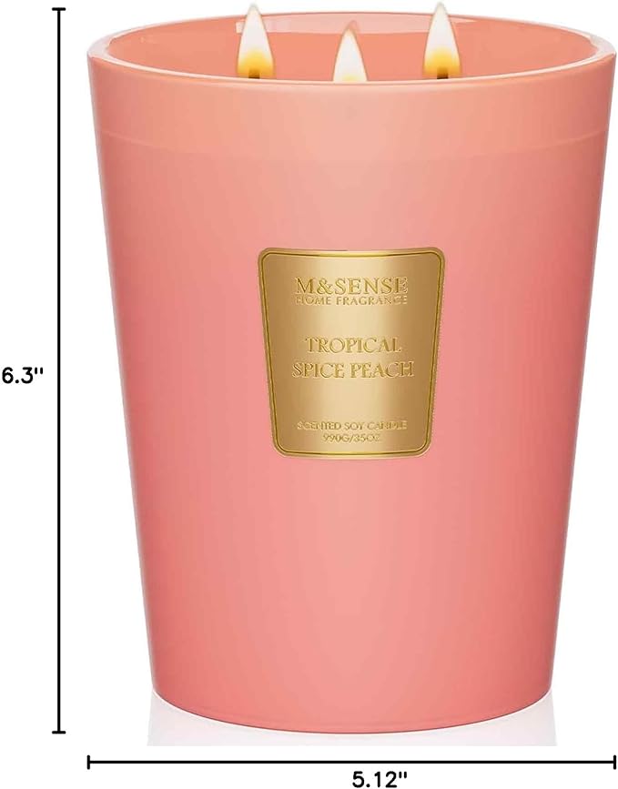 M&SENSE Tropical Spice Peach Scented 35oz 150H Burn Time, 3-Wick Natural Aromatherapy Candle Highly Scented Long Lasting, Home Fragrance Housewarming Gifts New Home Gift Ideas