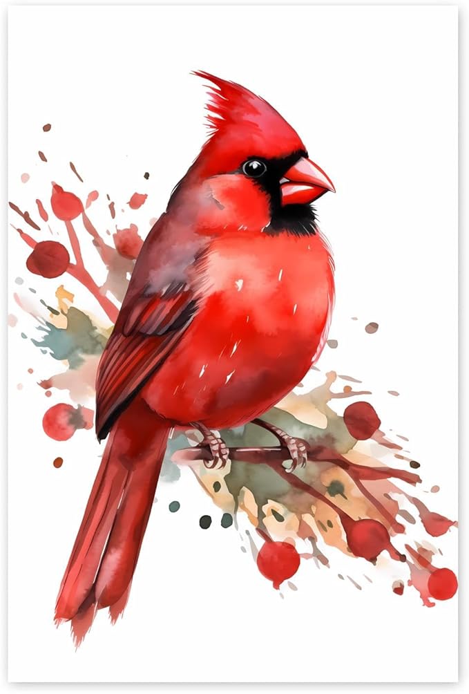 GUAIEUW Proud Red Bird Diamond Painting Kit for Adults, Full Round Diamond Cardinal Bird 5D Diamond Painting DIY Art Crafts for Winter Home Wall Decor Holiday Gift 16x24 Inch